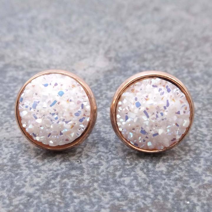 Felicity Jewelry Designs - Wholesale Stud/Post Earrings - Bijoux Too - Resin Druzy and Rose Gold Studs