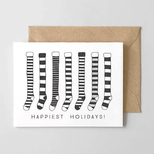Holiday Stockings Greeting Card for wholesale by Hello Paper Co.