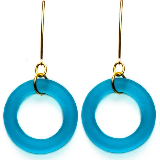 Smart Glass Recycled Jewelry - Wholesale Dangle earrings - GOLD SEAGLASS STYLE BOOMERANG EARRINGS