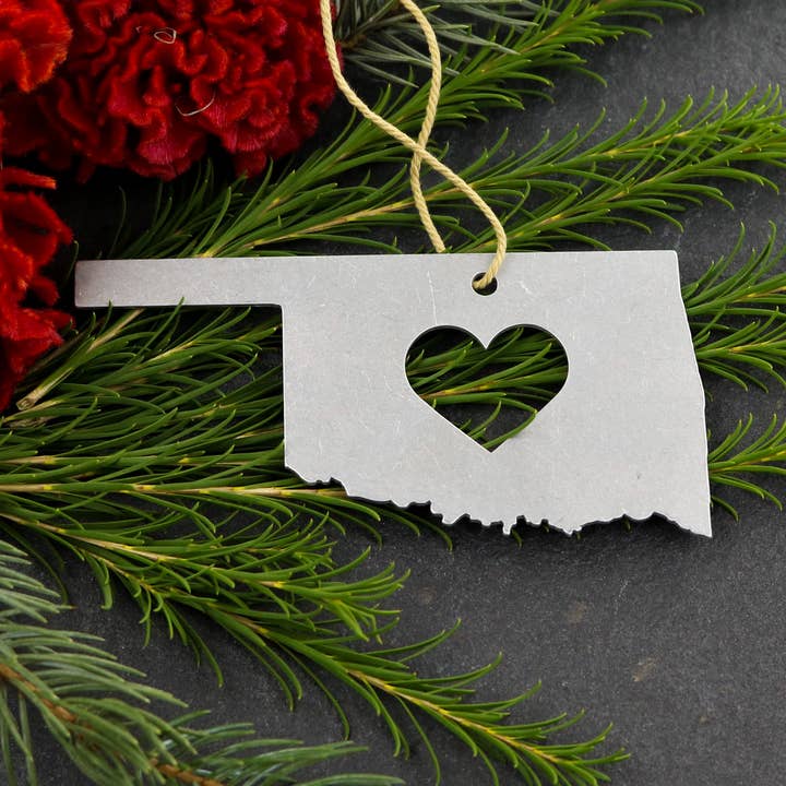 Oklahoma State Metal Holiday Gift Christmas Ornaments for wholesale by Iron Maid Art