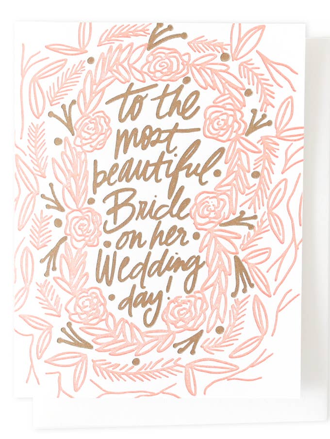 Most Beautiful Bride Single Letterpress Card for wholesale by Thimblepress