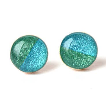 Caribbean Blue Two Tone Studs Post Earrings for wholesale by Starlight Woods