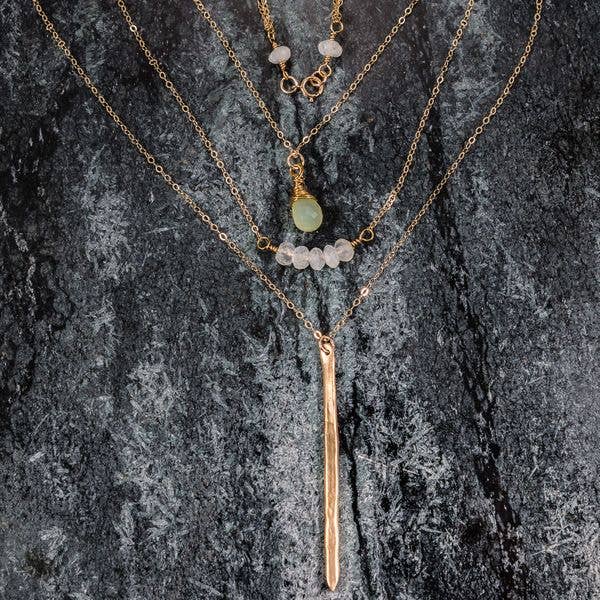 Gemma - Gold and Gemstone Triple Strand Necklace for wholesale by Felicity Jewelry Designs