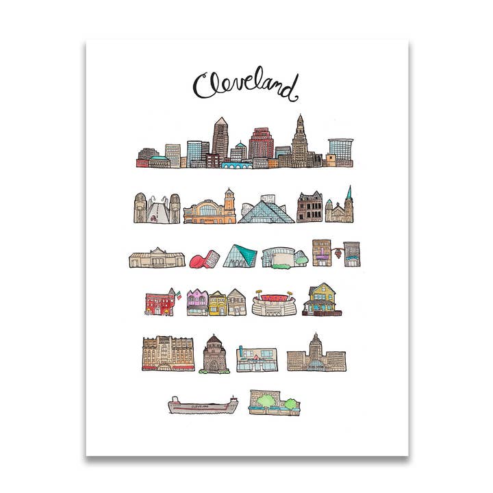 11" x 14" Cleveland OH Print for wholesale by Jodi Lynn's Emporium of Doodles