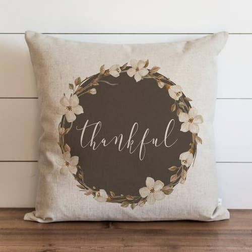 Fall Wreath Thankful Pillow Cover for wholesale by Porter Lane Home