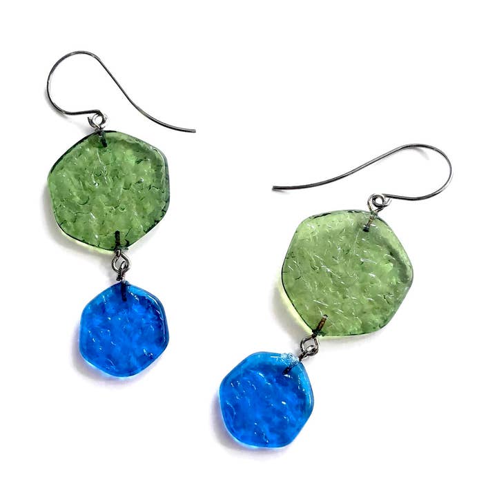 Olive Green & Aqua 'Stained Glass' Drop Earrings for wholesale by Leetie Lovendale