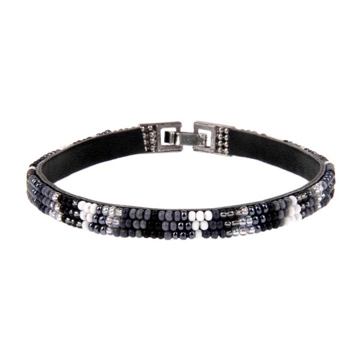 Seed Bead 3 Row Triangles Bracelet in Black Grey for wholesale by Erik & Mike
