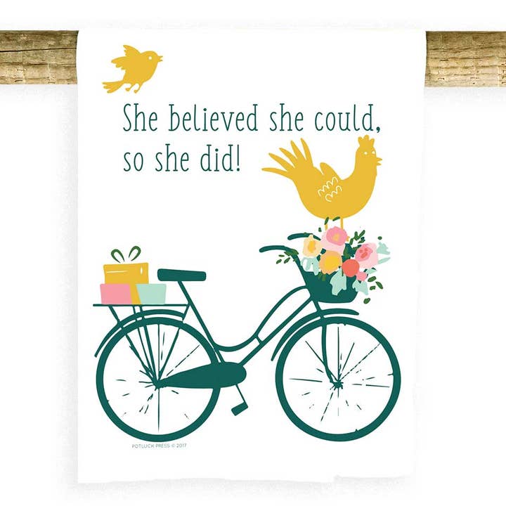 She Believed She Could Bike Towel for wholesale by Potluck Press