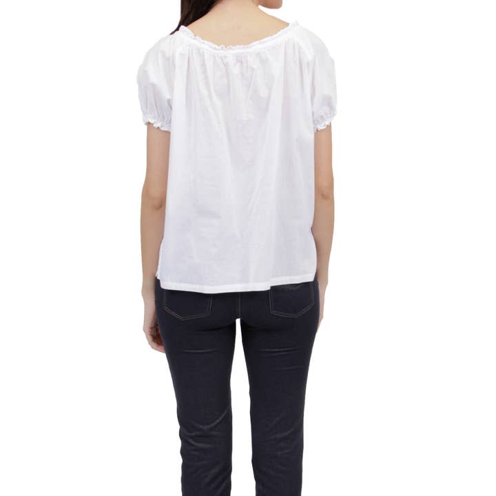 La Cera – wholesale Blus - Dam – Broderad Kortärmad bonde topp - VIT1