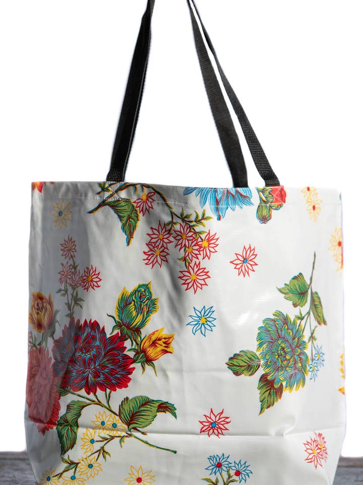 White Mums Large Tote for wholesale by Oilcloth International