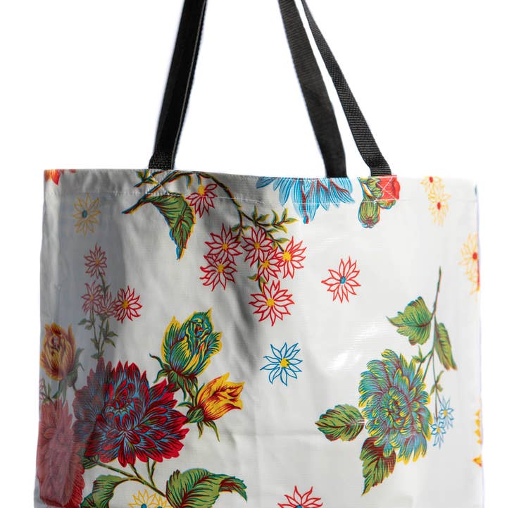 White Mums Large Tote for wholesale by Oilcloth International