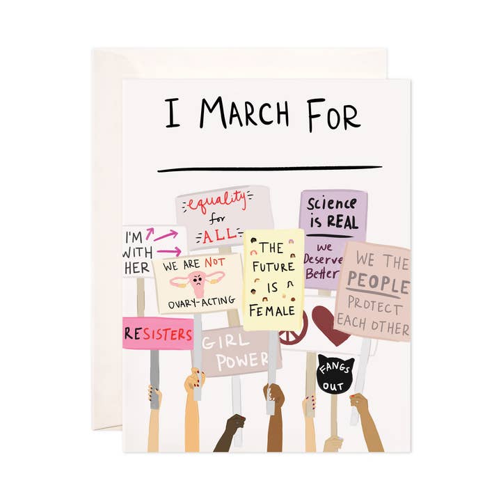 I March For Greeting Card - Women's March Card for wholesale by Bloomwolf Studio