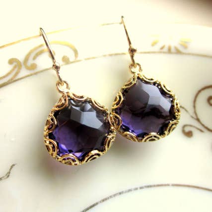 Gold Amethyst Purple Earrings for wholesale by Laalee Jewelry