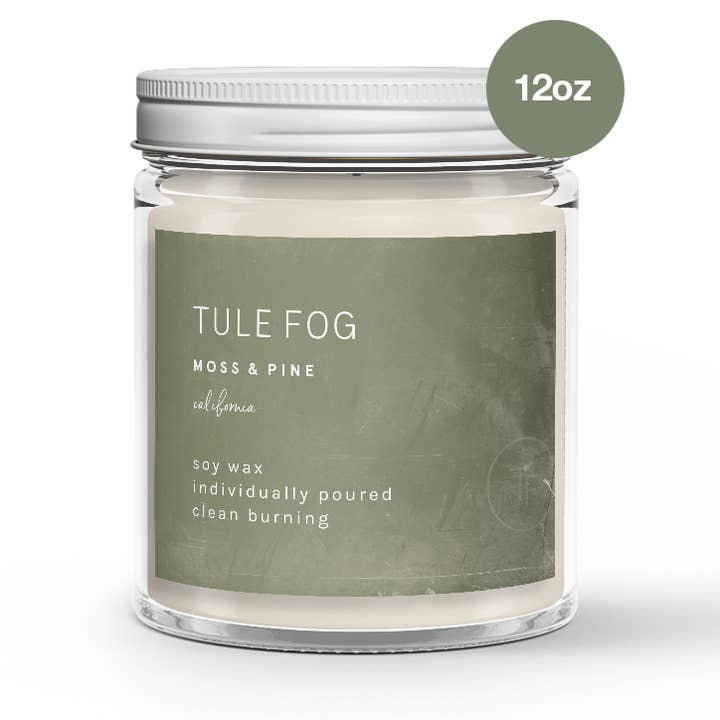 Moss + Pine Soy Candle 12oz for wholesale by Tule Fog Candles