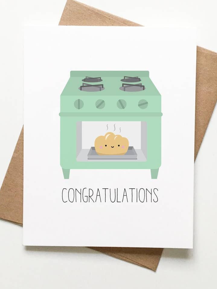 Baby-Karte „Brötchen im Ofen“ für den Großhandel von Le Trango Studios