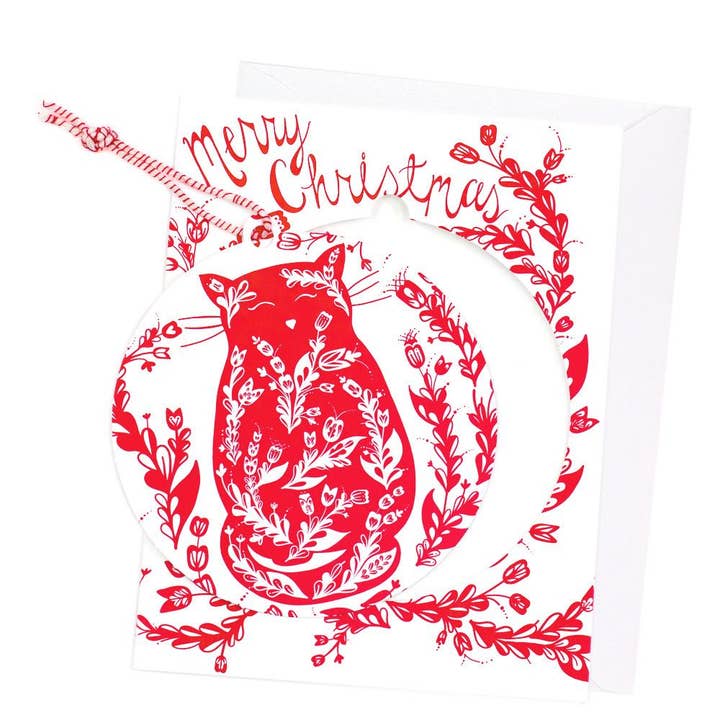 Cat Ornament Card for wholesale by Reyn Paper Co
