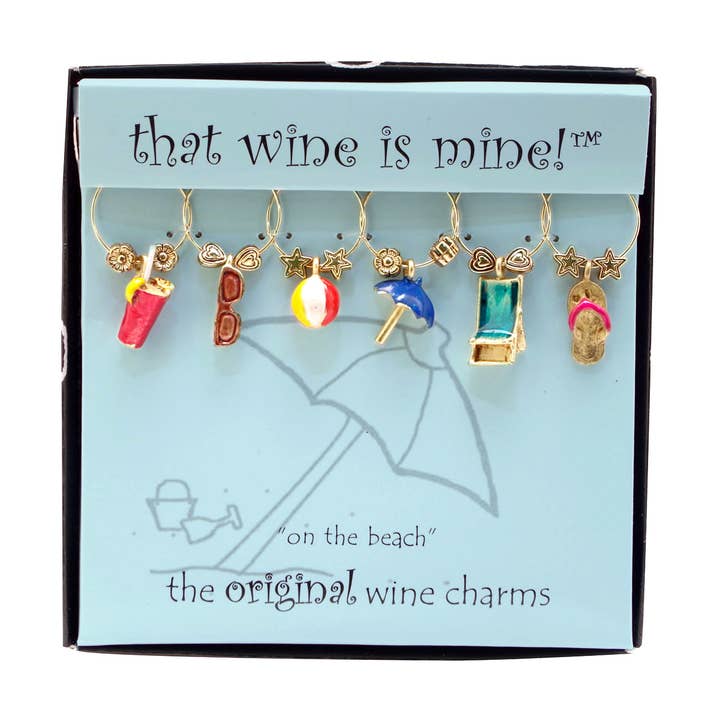 6-Piece On the Beach Painted Wine Charms for wholesale by Supreme Housewares
