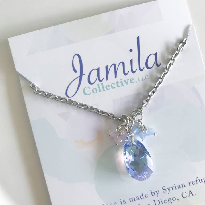 Rowida Cluster Necklace - Sapphire Shimmer for wholesale by Jamila Collective, LLC