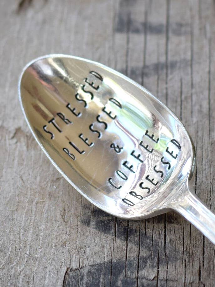 Stressad Välsignad & Kaffe Besatt tesked för wholesale av Pumpernickel and Wry