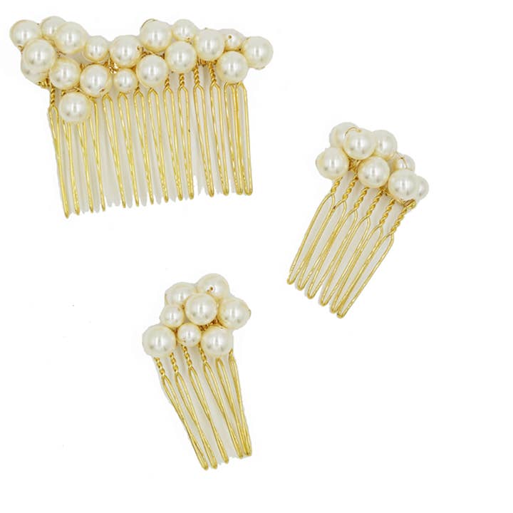 Acute Designs – Engroshandel Hårtilbehørssæt – Kvinder – Klynge Swarovski Perle Kam Sæt - Sæt Med Tre Kamme4