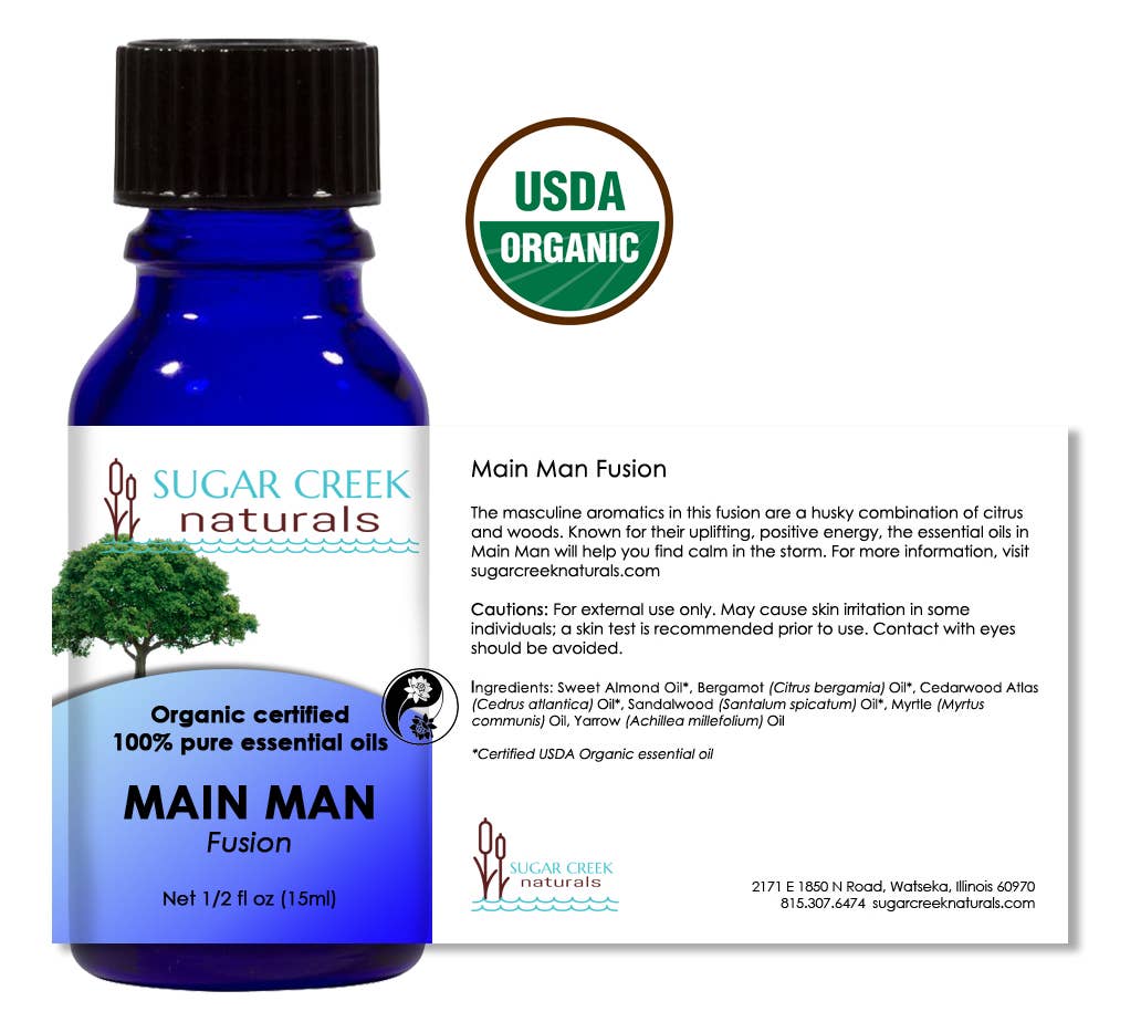 Sugar Creek Naturals - Wholesale Essential Oil - Main Man Fusion Organic Essential Oil Blend 15ml0