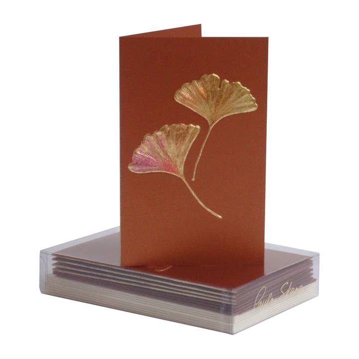 PAULA SKENE DESIGNS - Wholesale Stationery/Notecard Set - Ginkgo on Copper Mini Note Card0