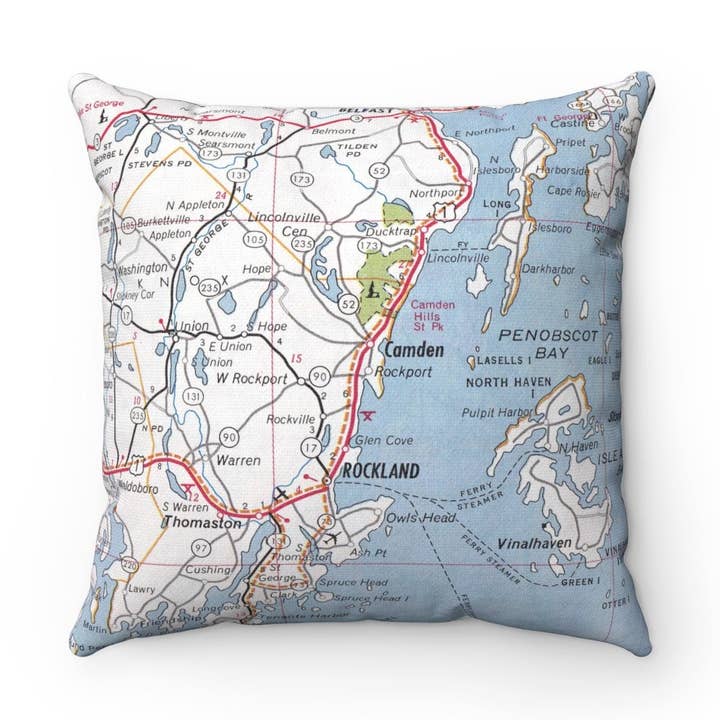 Camden Maine Map Decorative Pillow Throw Pillow for wholesale by Daisy Mae Designs