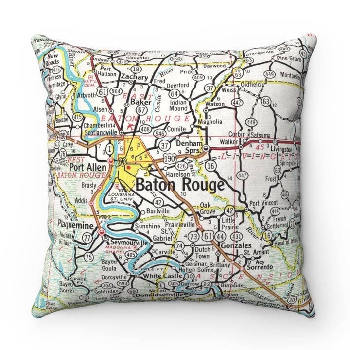 Baton Rouge Louisiana Map Decorative Pillow Throw Pillow for wholesale by Daisy Mae Designs