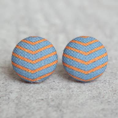 Orange and Purple Fabric Button Earrings for wholesale by Rachel O's