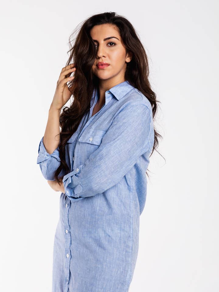 Emily Phillips Clothing - Wholesale Dress - Women's - Sky Blue Linen Girlfriend Dress1