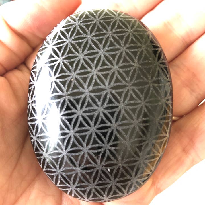 Engraved Black Obsidian for wholesale by Zen and Meow