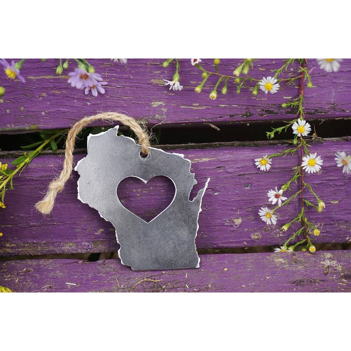 BE Creations & Designs, Inc. - Wholesale Ornament - Wisconsin State Raw Steel Metal Ornament Sustainable Gift3