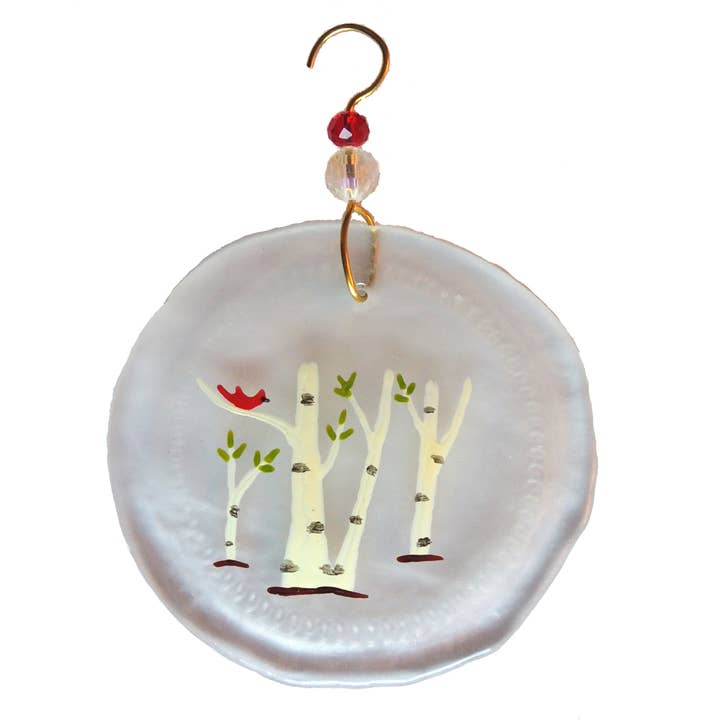 Wine Bottle Art - Wholesale Ornament - Ornament - Redbird & Birch Trees