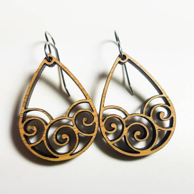 Spiral Tear Drop Wood Earrings for wholesale by GioGio Design