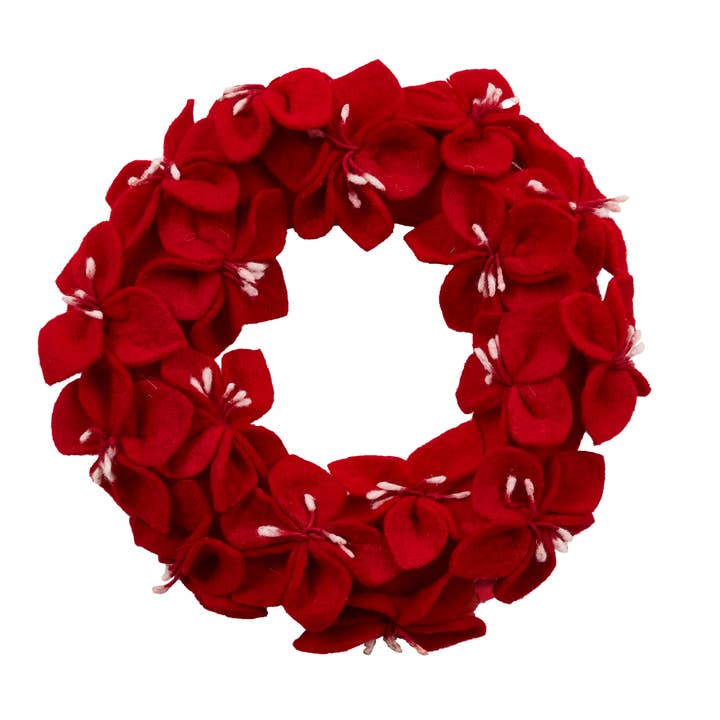 Handmade Felted Xmas Wreath - Red Amaryllis, Lunar New Year for wholesale by Arcadia Home