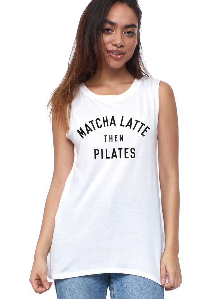 Matcha Latte White Muscle t-shirt voor wholesale door Social Sunday
