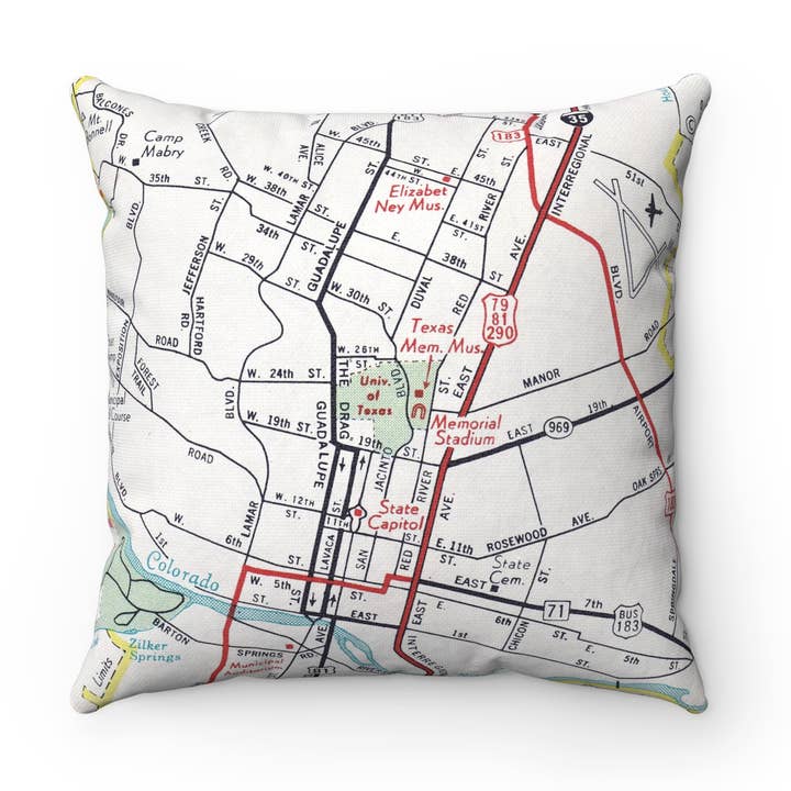 University of Texas Map Pillow – 18" Square Throw Pillow for wholesale by Daisy Mae Designs
