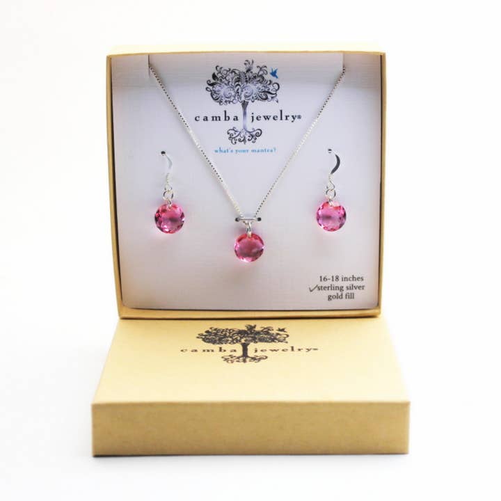 Sterling & Pink Pendant/Earring Set for wholesale by Camba Jewelry