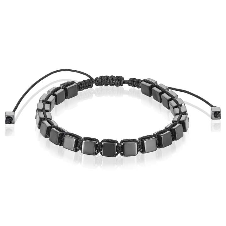 Medium Hematite Cube Stone Adjustable Bracelet - 6mm for wholesale by West Coast Jewelry
