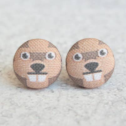 Beaver Fabric Button Earrings for wholesale by Rachel O's