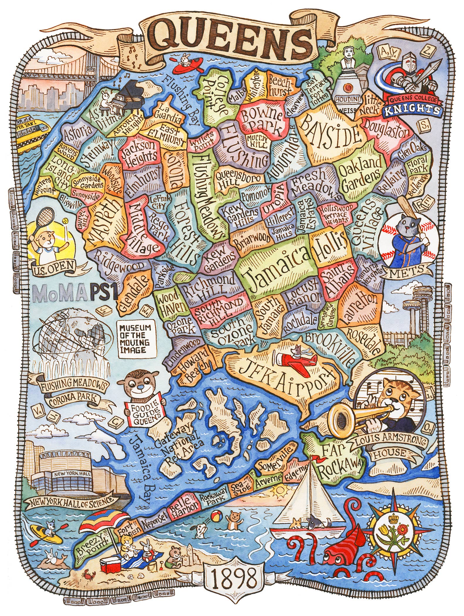 SepiaLepus Illustration - Wholesale Art Print - 8" x 10" Queens NYC Map Art Print0