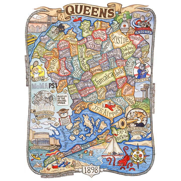 SepiaLepus Illustration - Wholesale Art Print - 8" x 10" Queens NYC Map Art Print