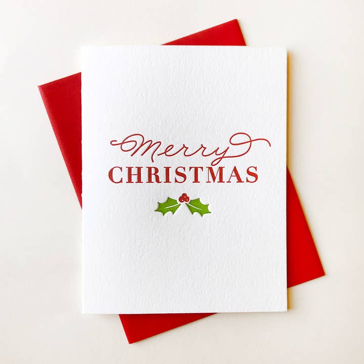 Joyeux Noël Holly - Carte de vœux classique en letterpress pour la vente par Steel Petal Press
