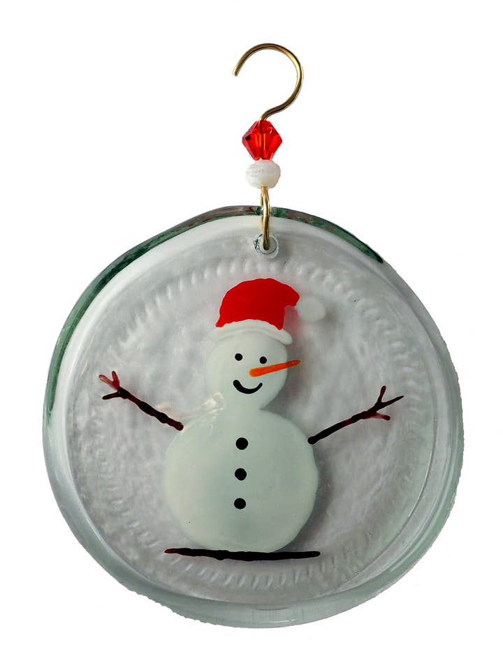 Ornament - Snowman & Red Hat for wholesale by Wine Bottle Art