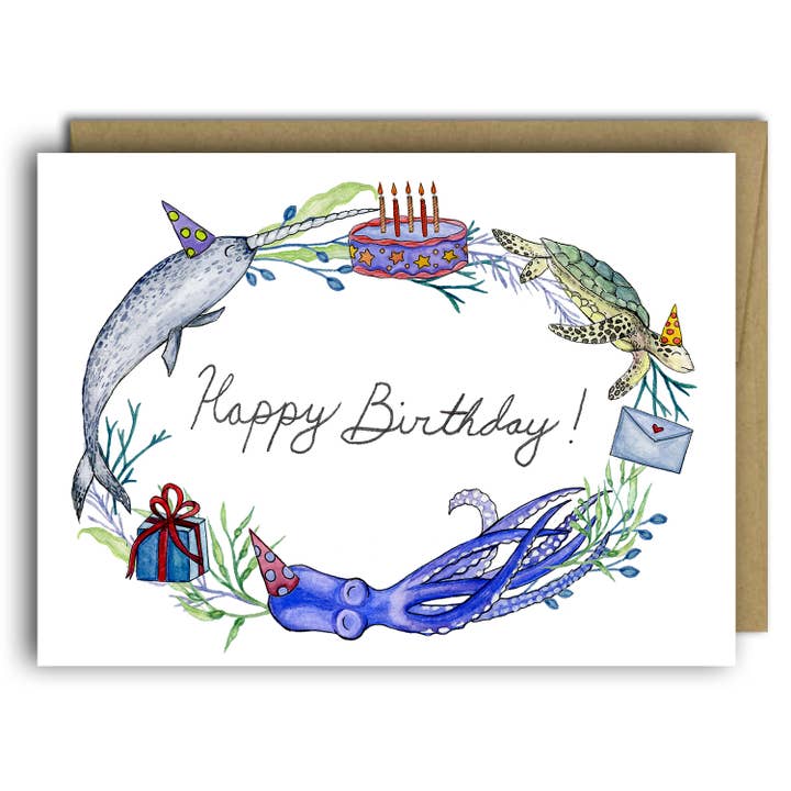 Fox & Crow Paper co. - Vente Cartes d'anniversaire - Carte de joyeux anniversaire, anniversaire de l'océan, carte d'anniversaire de la créature marine1
