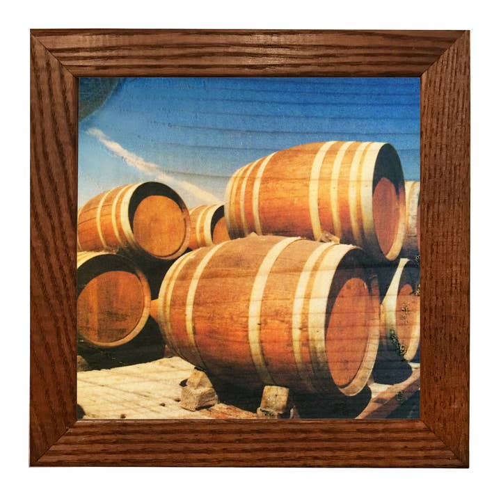 5x5 Wine Barrels Wood Print for wholesale by Lancaster Wood Prints