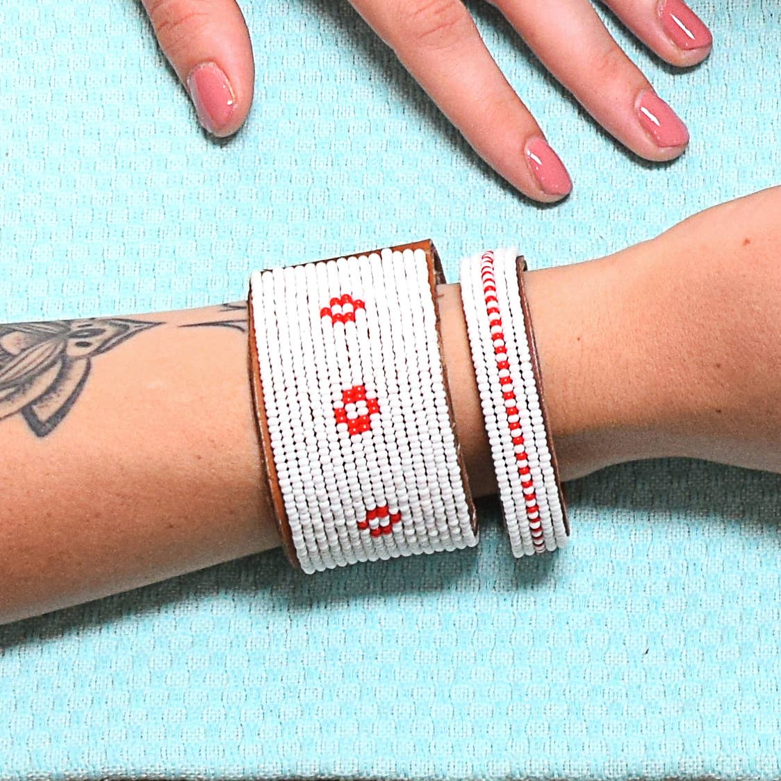 Swahili Coast - Wholesale Cuff Bracelet - Small Red Dashes Leather Cuff1