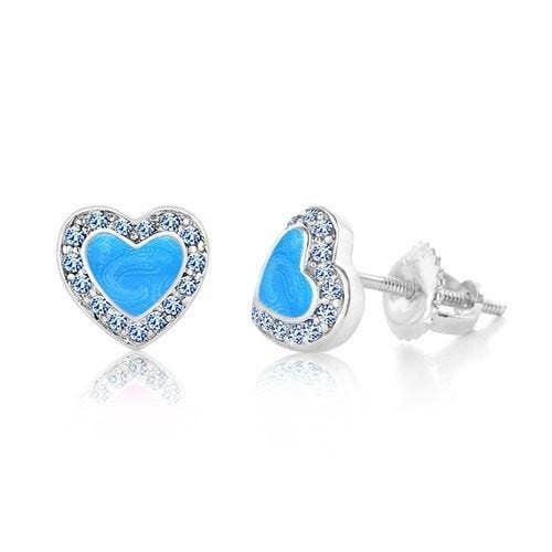 Enamel Heart With Surrounding Crystals Screwback Earrings for wholesale by Chanteur