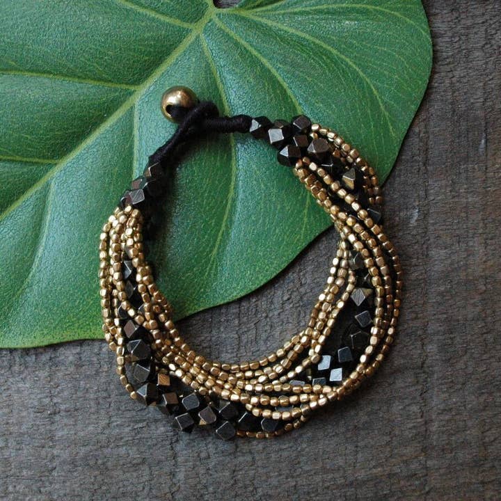 Two Tone Brass Beaded Bracelet for wholesale by Baizaar