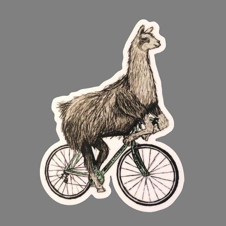 Llama On A Bicycle Vinyl Sticker for wholesale by Dark Cycle Clothing